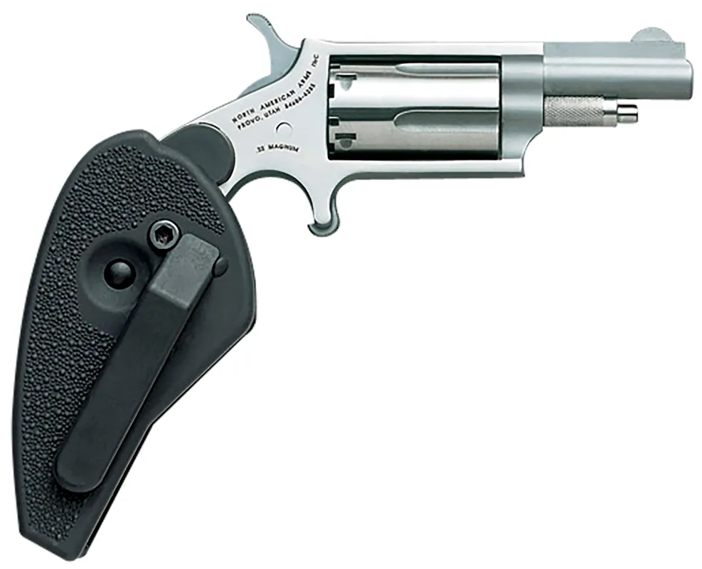 North American Arms .22 Magnum Mini Revolver 5Rd 1.63" Barrel Black Synthetic Holster Grip Single Action Stainless Steel NAA-22MC-HG