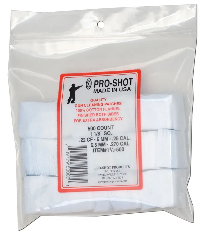 Pro-Shot Cotton Flannel Patches .22-.270 Caliber 1.125 Square 500 Per Bag"
