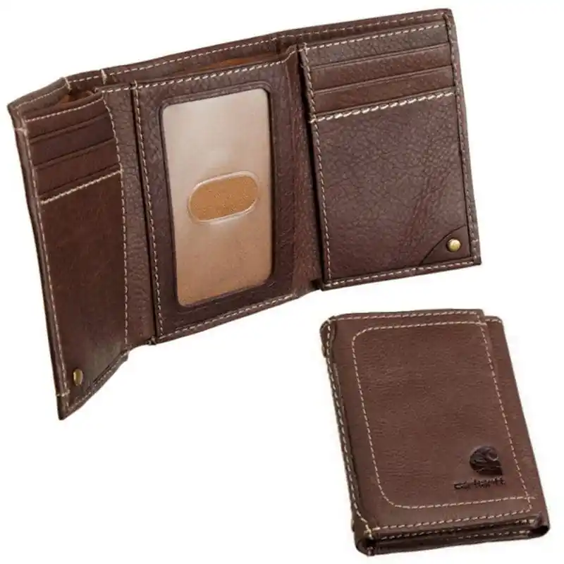 Carhartt Men‘s Milled Pebble Leather Trifold Wallet Brown