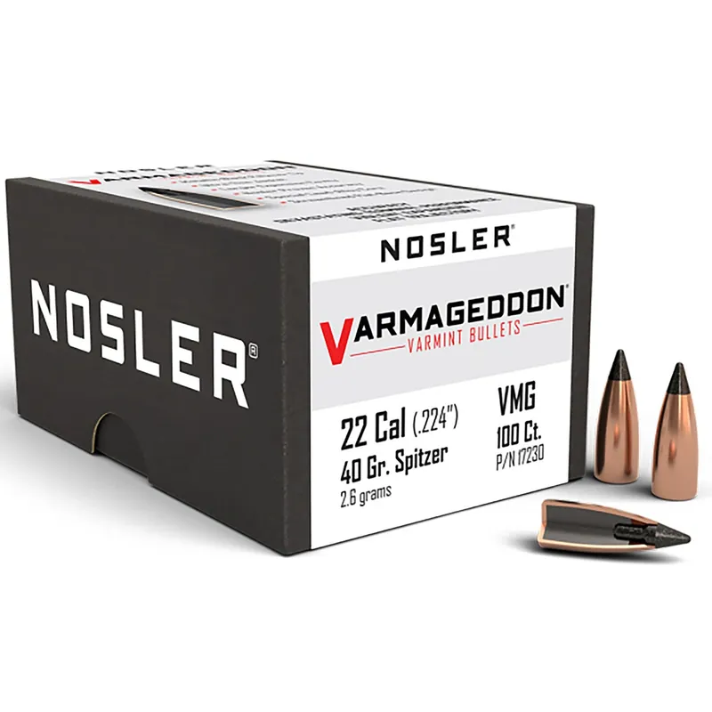 Nosler Varmageddon Rifle Bullets 22 LR 40 Gr Flat Base Spitzer 100/Box