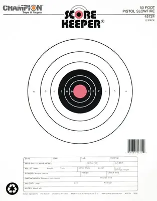 Champion 50 Foot Pistol Slowfire Orange Bullseye 12 Per Pack