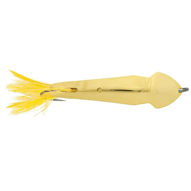 Luhr Jensen Pet Spoon w/ Yellow Feather 3/4 oz. 24K Gold Plate
