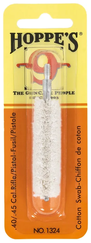 Hoppes Cleaning Swab Rifle/Pistol .40/.45 Caliber Washable Cotton 8-32 Thread