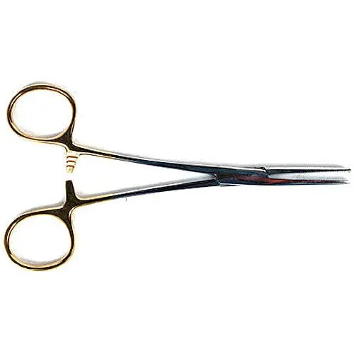 Anglers‘ Choice 5.5" Stainless Steel Forceps w/Gold Finger Loops Silve