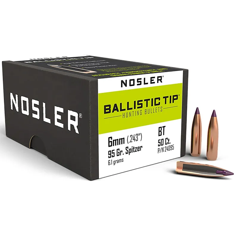 Nosler Ballistic Tip Bullet 6mm 95 Gr 50/Box