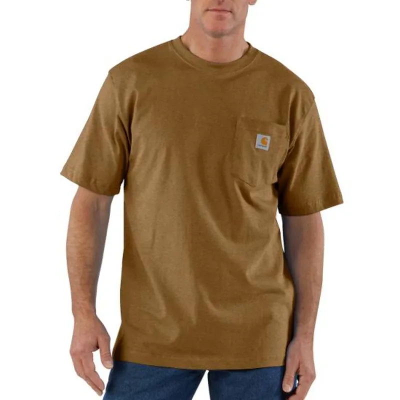 Carhartt Men’s Cotton S/S Pocket Crew T-Shirt - Oiled Walnut Heather