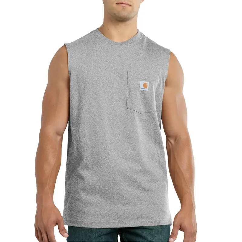 Carhartt Men’s Sleeveless Pocket Crewneck Pocket T-Shirt - Heather Grey