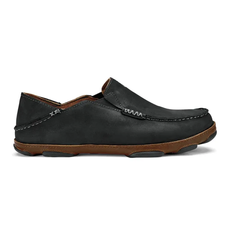 Olukai Men‘s Moloā Leather Slip-On Shoes - Black/Toffee