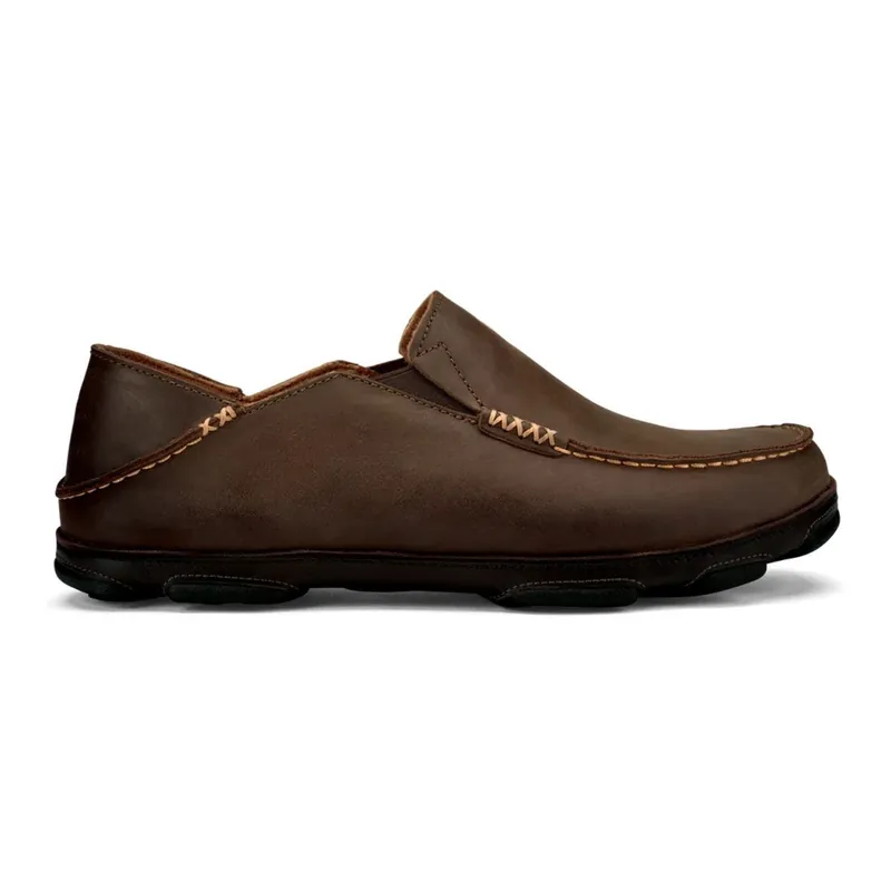 Olukai Men‘s Moloā Leather Slip-On Shoes - Dark Wood/Dark Java