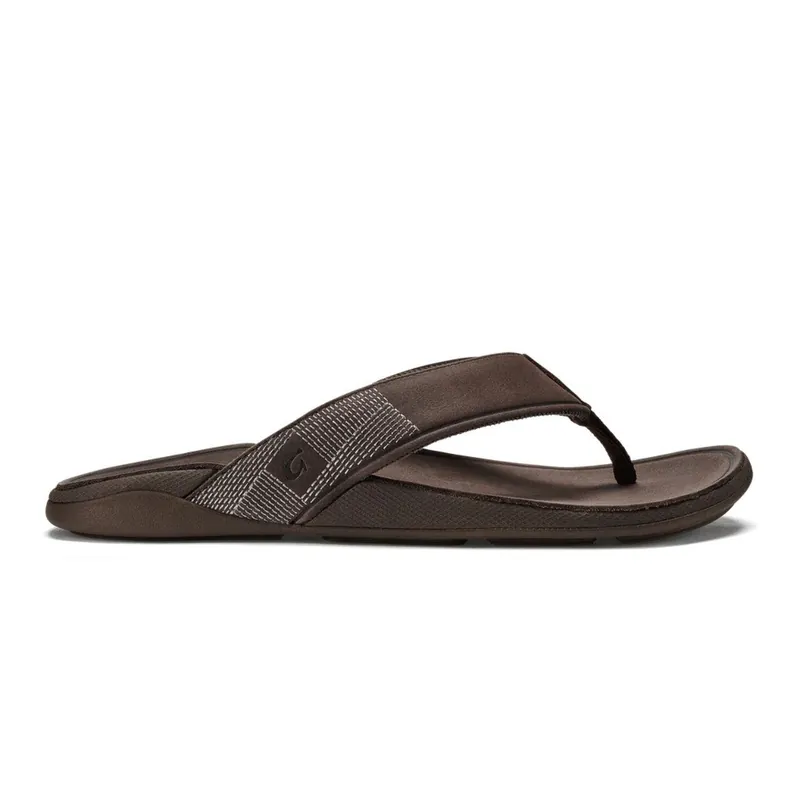 Olukai Men‘s Tuahine Leather Waterproof Beach Sandals - Dark Wood