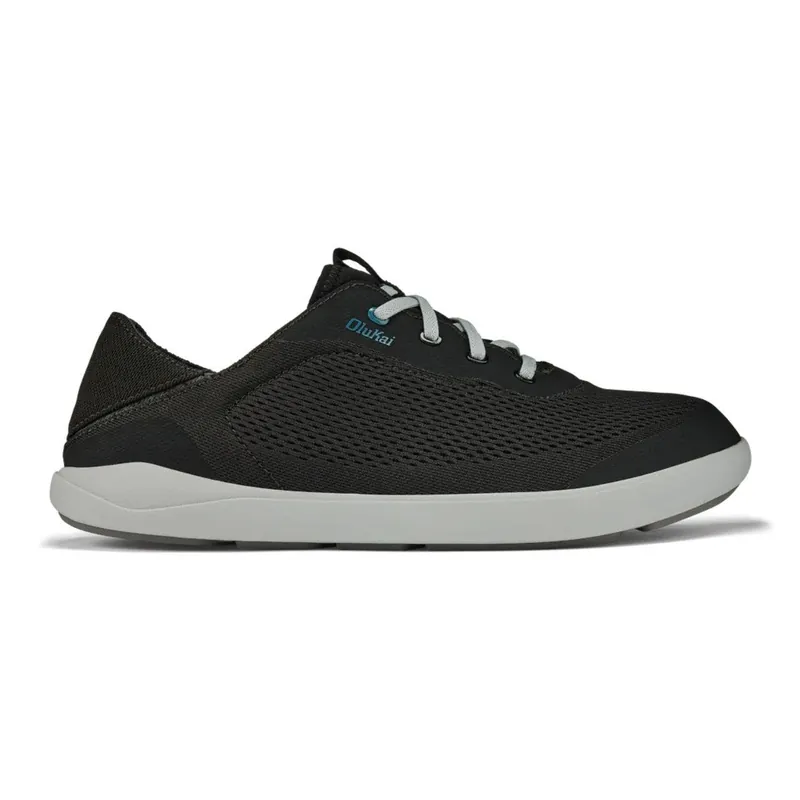 Olukai Men‘s Moku Pae No-Tie Mesh Boat Shoes - Black/Blue Coral