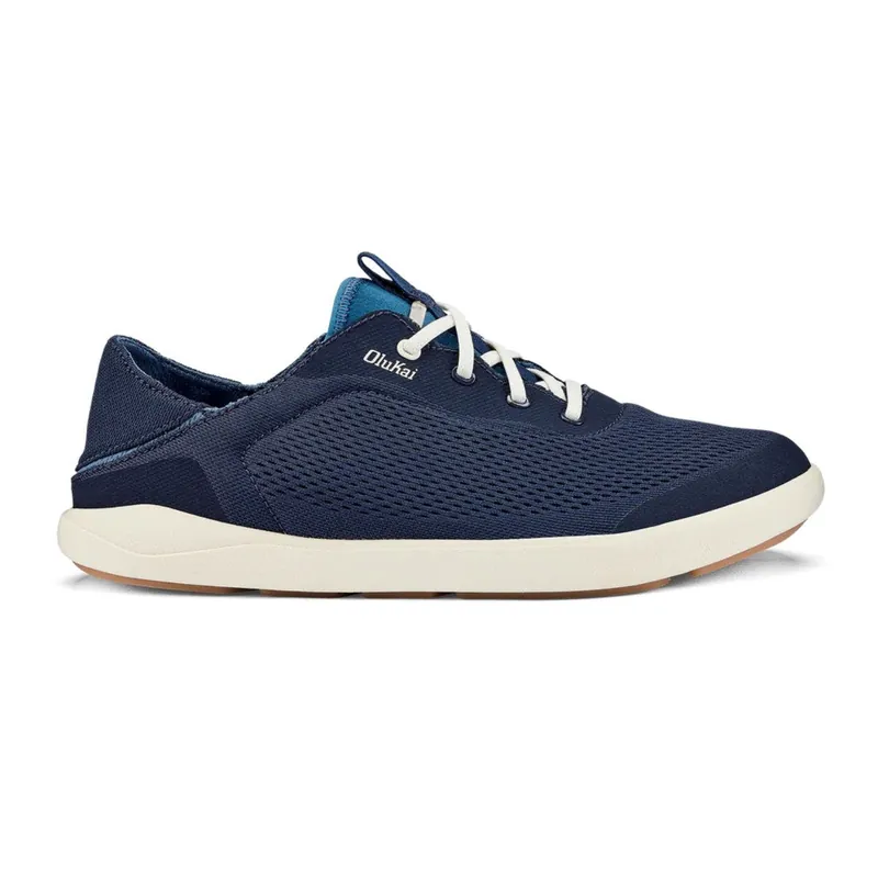 Olukai Men‘s Moku Pae No-Tie Mesh Boat Shoes - Trench Blue/Off White