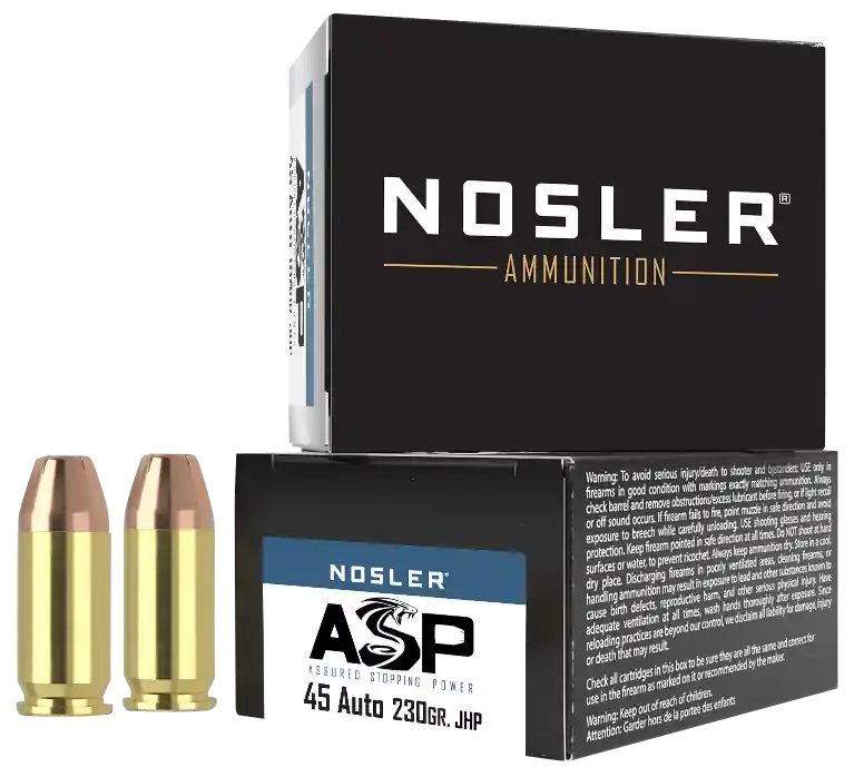 Nosler Assured Stopping Power 45 ACP 230 Gr. Jacketed Hollow Point 20/Box