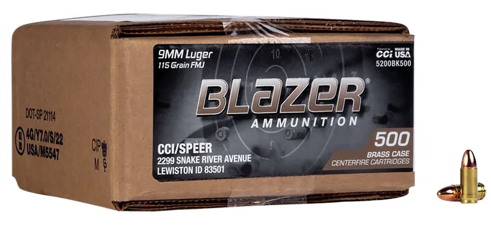 CCI Blazer Brass 9mm Luger 115 Gr. Full Metal Jacket (FMJ) 500/Box