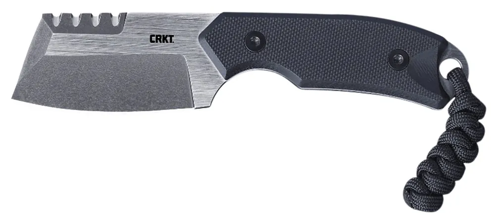 CRKT Razel Compact 2.32" Fixed Plain Top Veff Serrations Brushed Stonewashed D2 Steel Blade Black G10 Handle