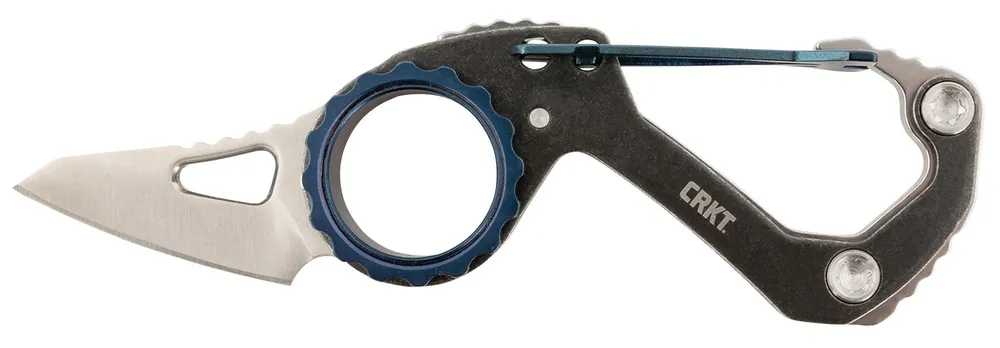 CRKT Compano 1.44" Folding Sheepsfoot Plain Satin SS Blade Black Stonewashed w/Blue Accents Stainless Steel Handle