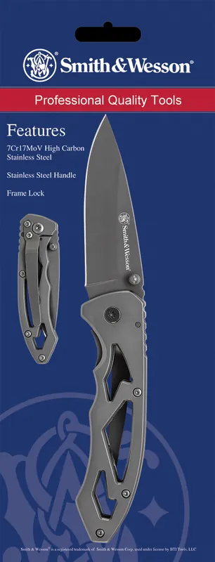 Smith & Wesson Kniv Skeletonized 2.20" Folding Drop Point Plain Stainless Steel Blade 3.20" Handle Includes Pocket Clip