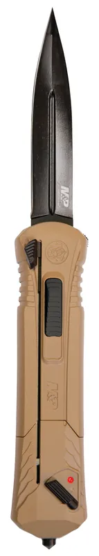 Smith & Wesson Knives M&P 3.50" OTF Spear Point Plain Black Oxide AUS-8A SS Blade 5.16" Flat Dark Earth Aluminum Handle
