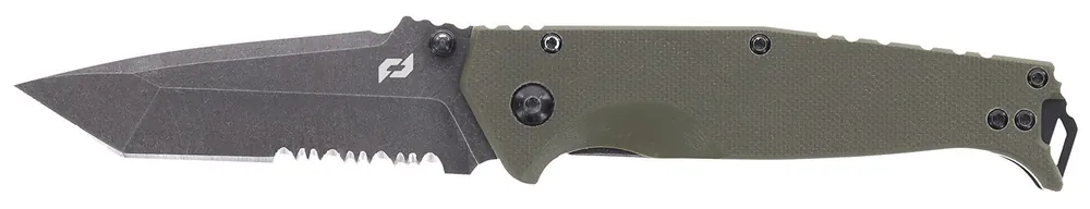 Schrade Melee 3.50" Folding Tanto Part Serrated Dark Stonewash D2 Steel Blade 4.50" OD Green G10 SS Handle