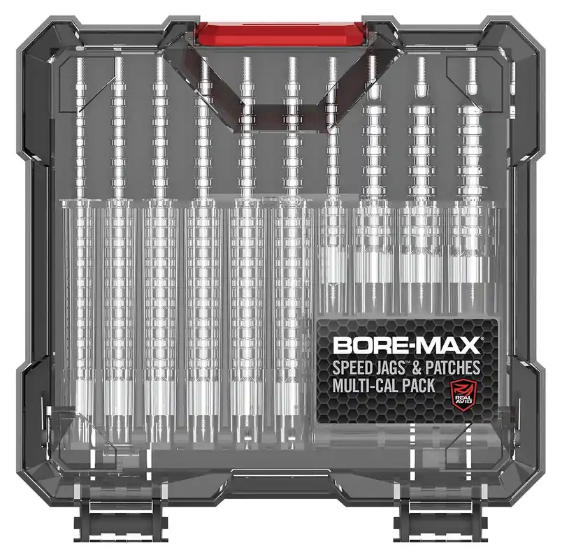Real Avid Bore-Max Jag & Patch Set Multi-Caliber Nickel-Plated, 10 Jags, 500 Patches (3 Different Sizes)