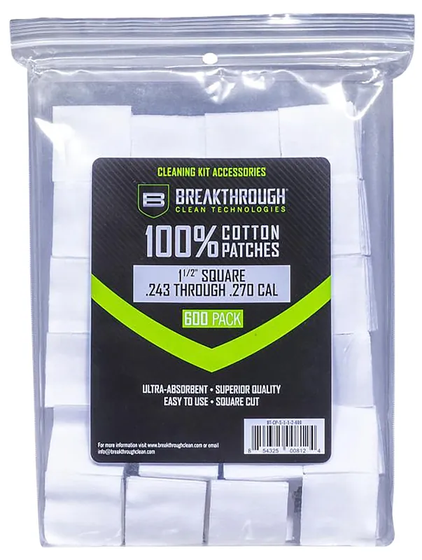 Breakthrough Clean Square Patches 243/270 Cal 600/Pack