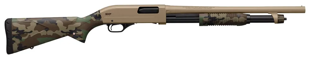 Winchester Repeating Arms SXP Defender 20 Gauge Shotgun3" 5+1 (2.75") 18" Barrel, FDE Drilled & Tapped Rec, Woodland Camo Textured Stock 512435695