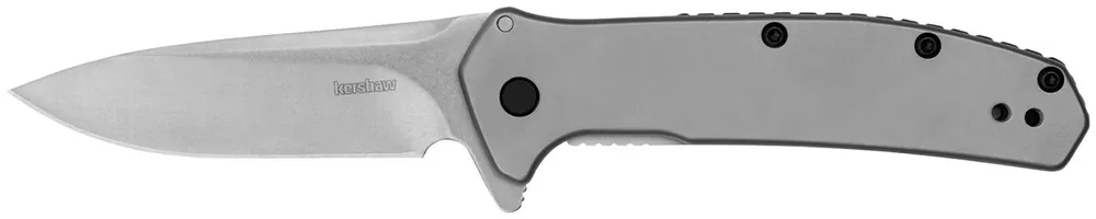 Kershaw Outcome 2.80" Folding Clip Point Plain Stonewashed SS Blade Bead Blasted Stainless Steel Handle