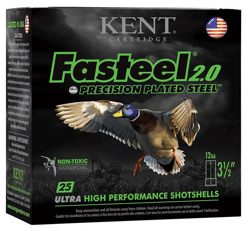 Kent Cartridge Fasteel + 12 Gauge 3" 1 1/4 oz 2x4 Shot, 25 Per Box