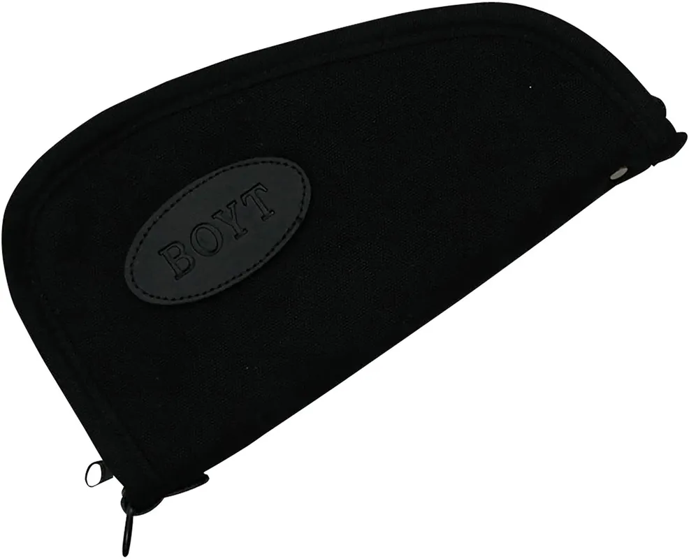 Boyt Harness Heart-Shaped Pistol Case made of Waxed Canvas with Black Finish, Quilted Flannel Lining, Full Length Zipper & Padding