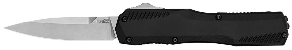 Kershaw Livewire 3.30" OTF Spear Point Plain Stonewashed CPM 20V SS Blade Textured Black Anodized Aluminum Handle