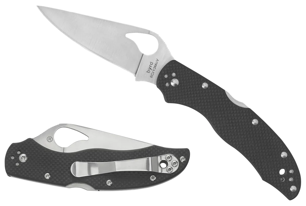 Spyderco Harrier 2 3.39" Folding Drop Point Part Serrated Stonewashed SS Blade Black Textured G10 Handle