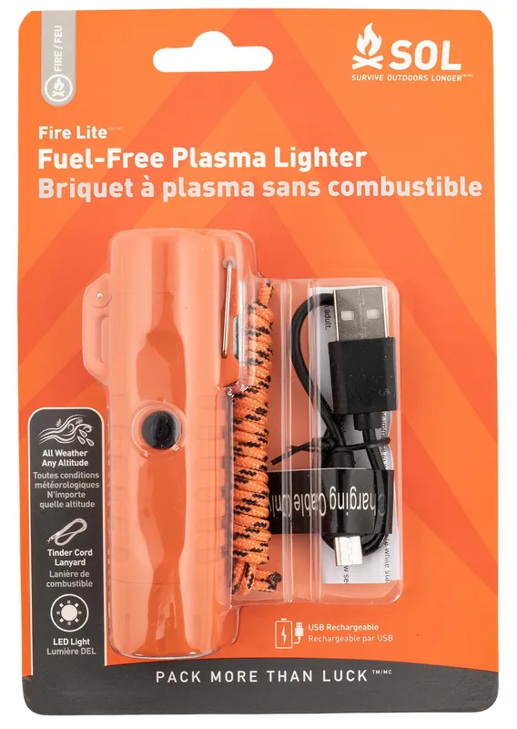 Survive Outdoors Longer Fire Lite Fuel Free Lighter Orange Includes USB Cable / Lanyard