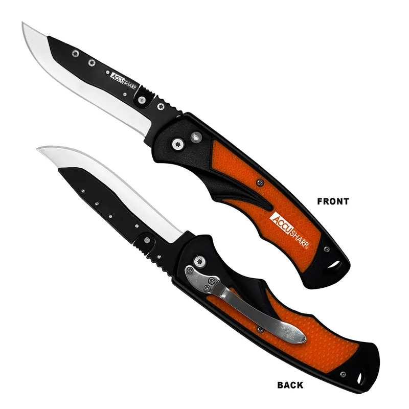 AccuSharp Replaceable Blade Razor 3.50" Folding Plain Stainless Steel Orange Anodized Aluminum Handle