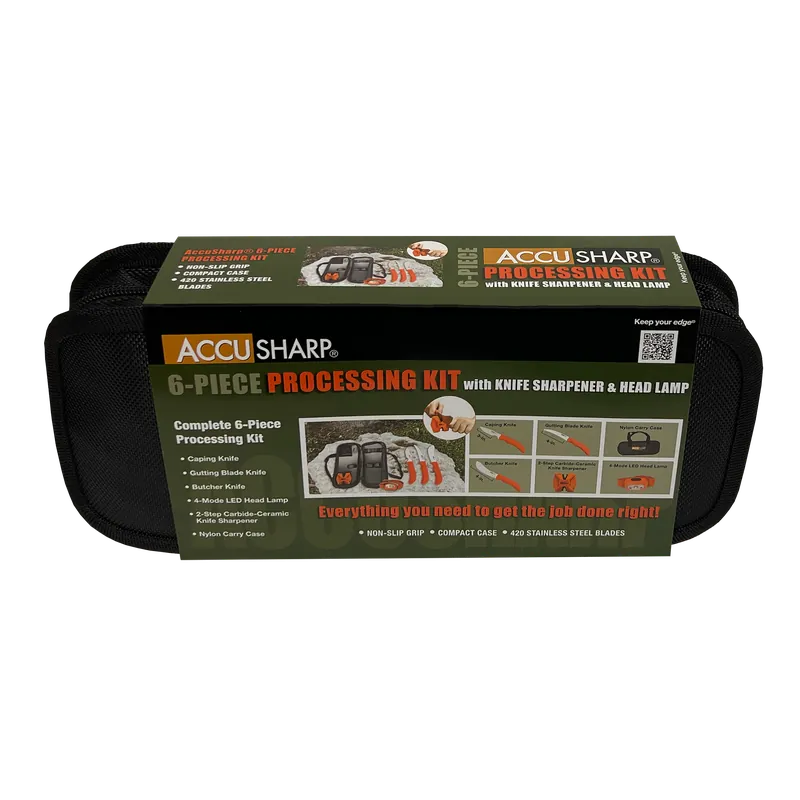 AccuSharp Processing Kit Fixed Butcher/Caping/Gutting Plain Stainless Steel Blades Orange Non-Slip Grip 6 Piece