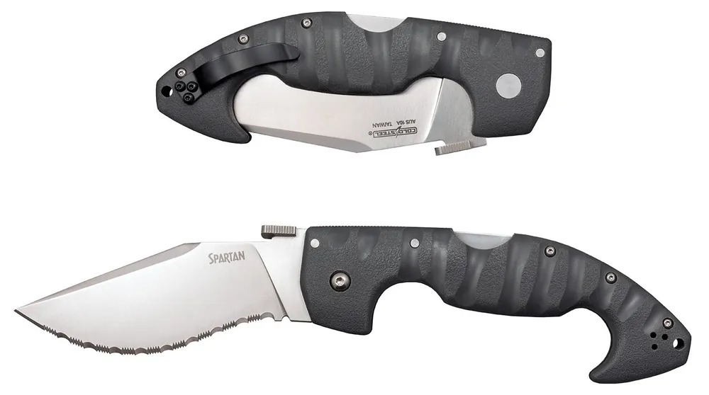 Cold Steel Spartan 4.50" Folding Clip Point Serrated Satin Griv-Ex Blade/6" Black Contoured Griv-Ex Handle Includes Belt Clip