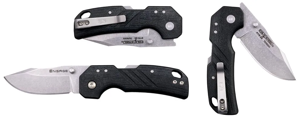 Cold Steel Engage 2.50" Folding Clip Point Plain Stonewashed 4116 SS Blade Black GFN Handle Includes Belt Clip