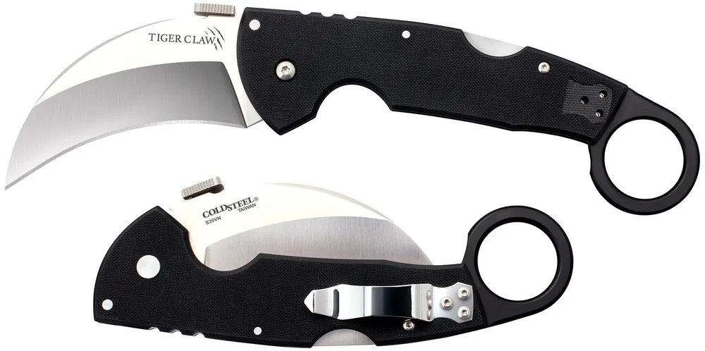 Cold Steel Tiger Claw 3.50" Folding Hawkbill Plain Stonewashed American S35VN Blade