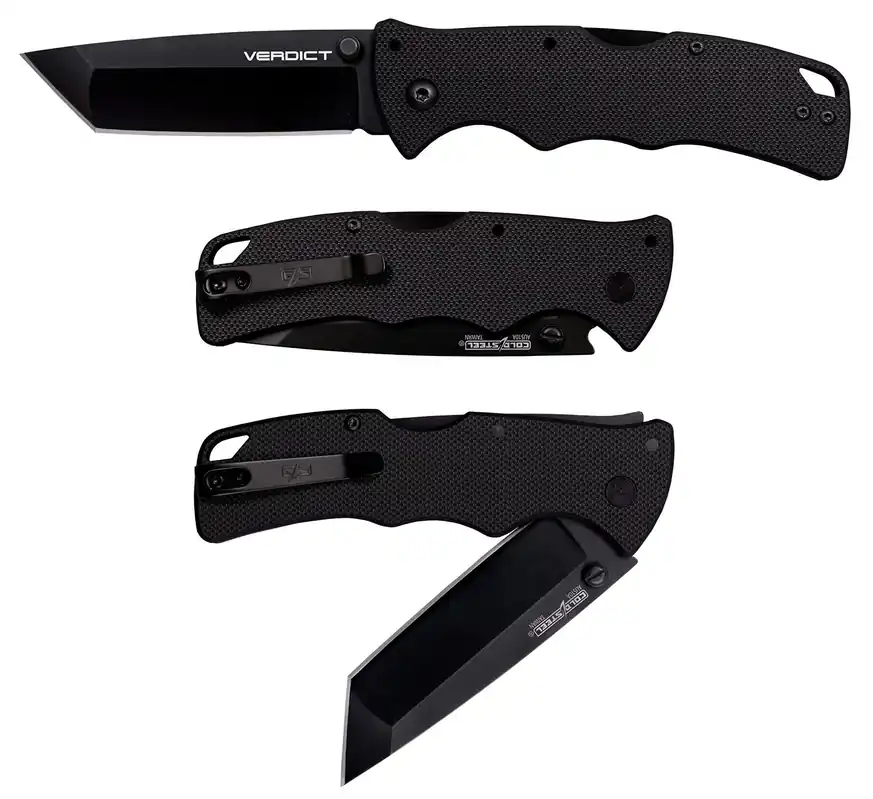 Cold Steel Verdict 3" Folding Tanto Plain Black Matte AUS-10A SS Blade Black G10 Handle Includes Belt Clip