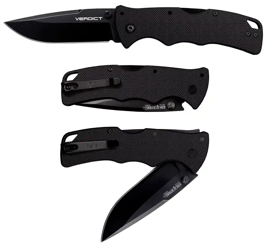 Cold Steel Verdict 3" Folding Spear Point Plain Black Matte AUS-10A SS Blade Black G10 Handle Includes Belt Clip
