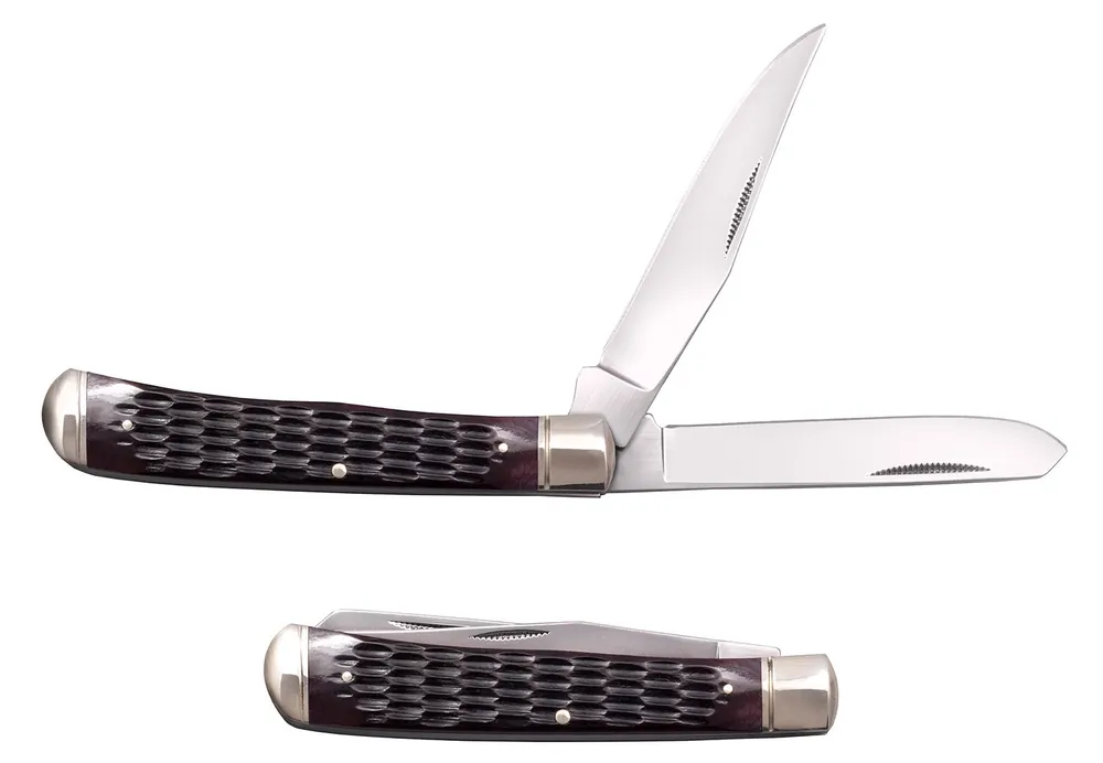 Cold Steel Trapper 3" Folding Clip/Spey Plain 8Cr13MoV SS Blade Brown Jigged w/Polished Bolsters Bone Handle