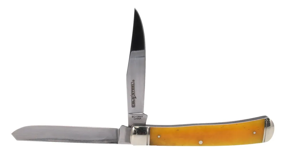 Cold Steel Trapper 3" Folding Clip/Spey Plain SS Blade Yellow w/Polished Bolsters Bone Handle