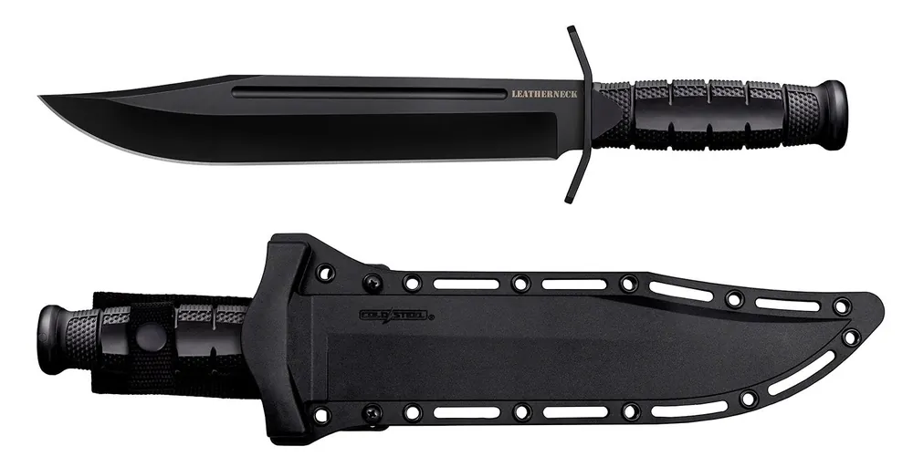 Cold Steel Leatherneck 10.50" Fixed Bowie Plain Non-Reflective Black D2 Steel Blade