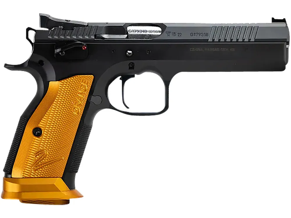 CZ TS 2 9MM Luger Pistol 5.2" Black/Orange Grip 91266