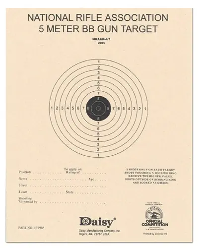 Daisy NRA 5-Meter Target Bullseye Paper Hanging 5 Meters Air Rifle Black/White 50 Per Pkg