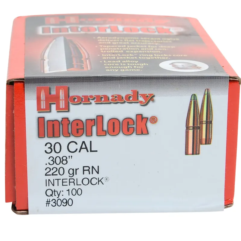 Hornady InterLock 30 Cal 220 gr Round Nose 100/Box