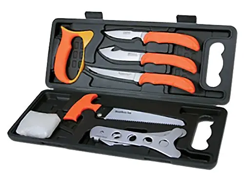 Outdoor Edge Wild Pak Multiple Skinner w/ Gut Hook Saw Caper Plain Saw Stainless Steel Blade FRN Orange Handle