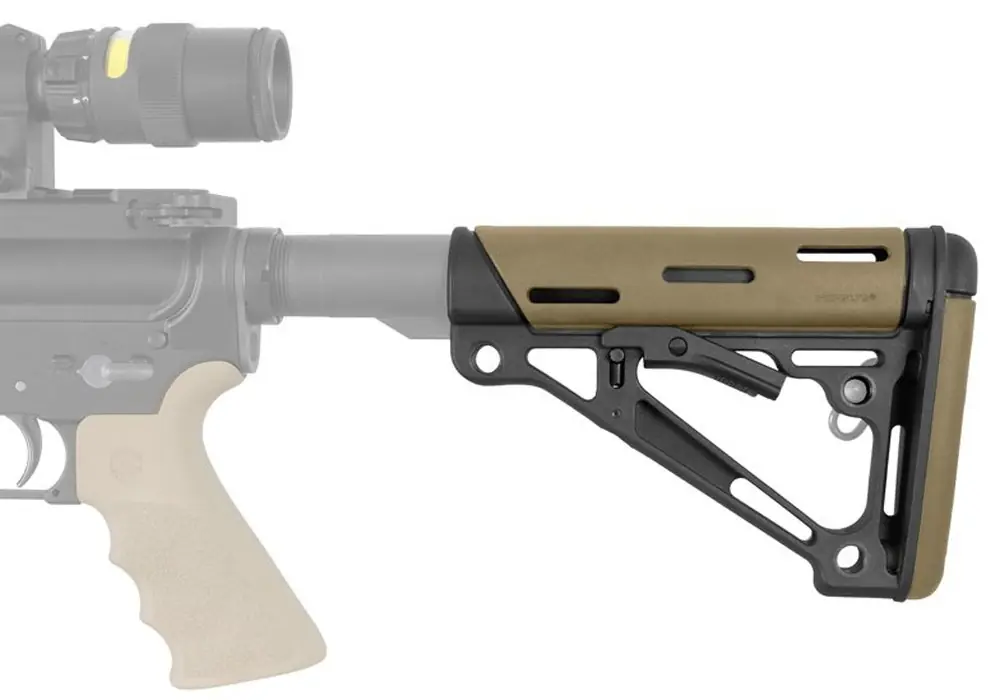 Hogue OverMolded Collapsible Buttstock Tan OverMolded Rubber Black Synthetic AR-15, M16, M4
