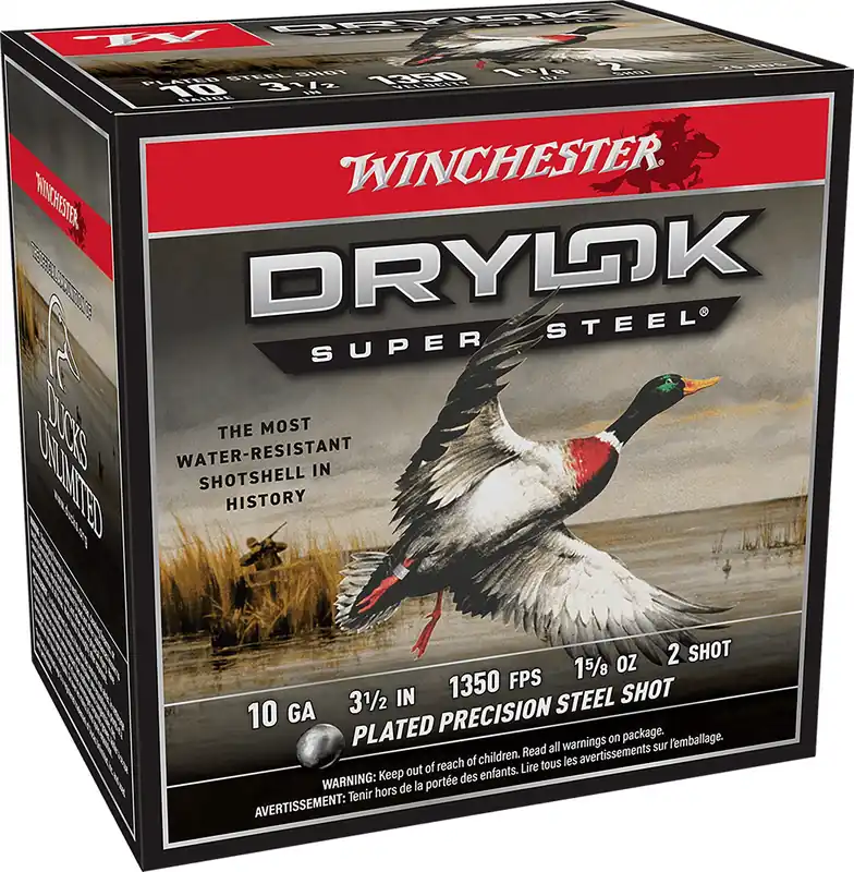 Winchester Ammo DryLock Super Steel Magnum 10 Gauge 3.50" 1 5/8 oz 1350 fps 2 Shot 25 Rounds XSC102