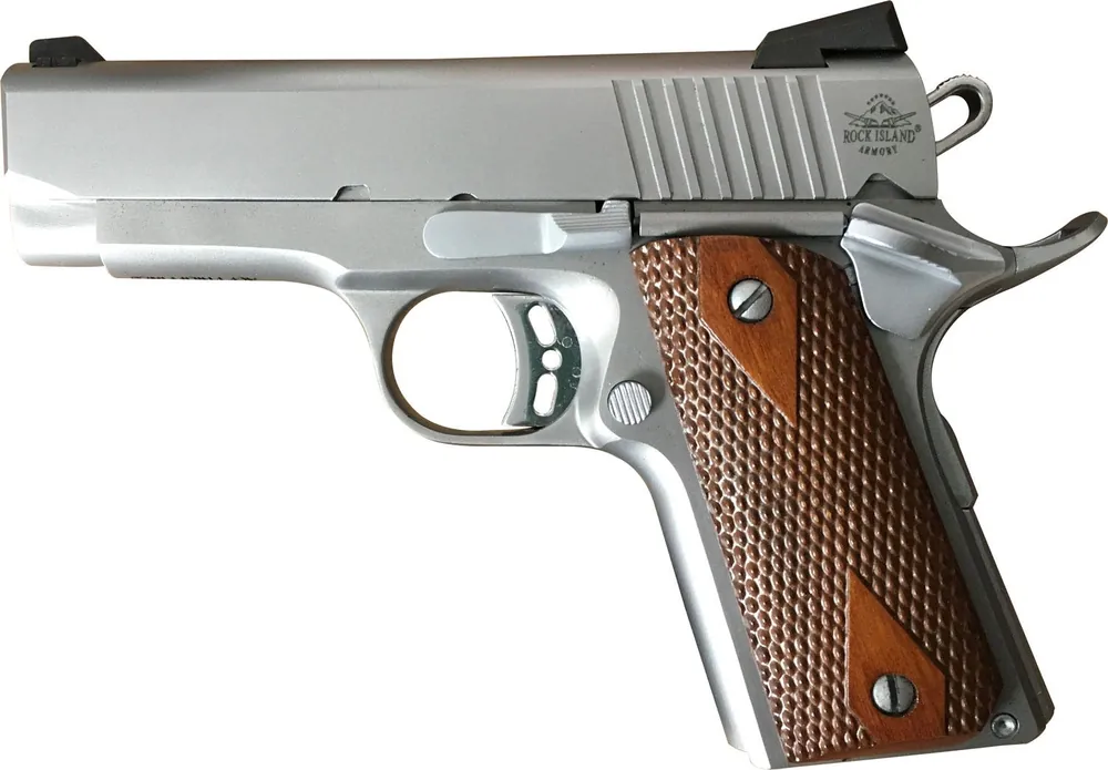 Rock Island Rock Standard CS .45ACP 3.63" 7+1 Matte Stainless Steel Checkered Wood Grips CA Compliant 51868
