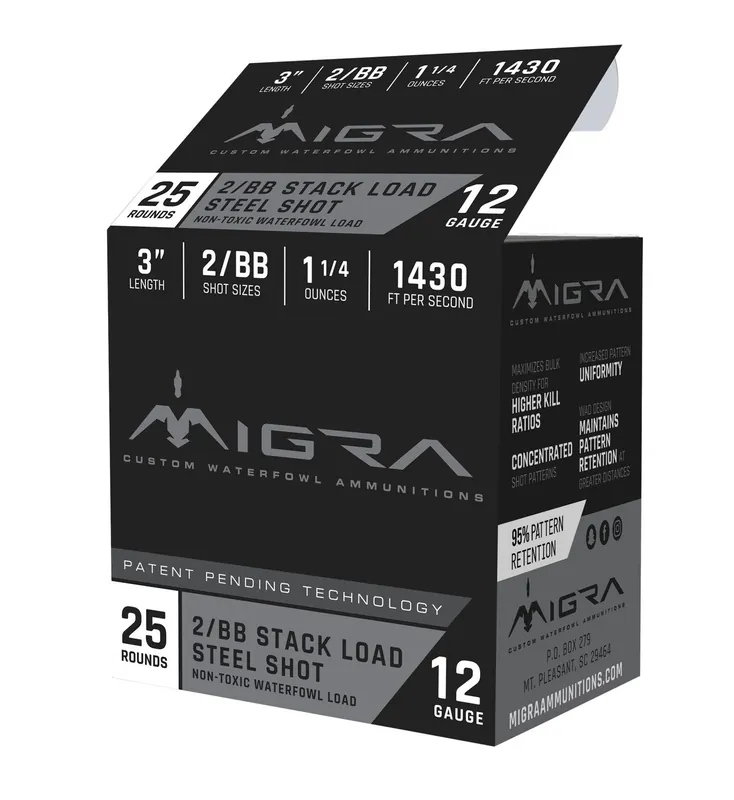Migra Ammunitions Combinational 12 Gauge 3" 1 1/4 oz 2/BB Shot 25 Per Box